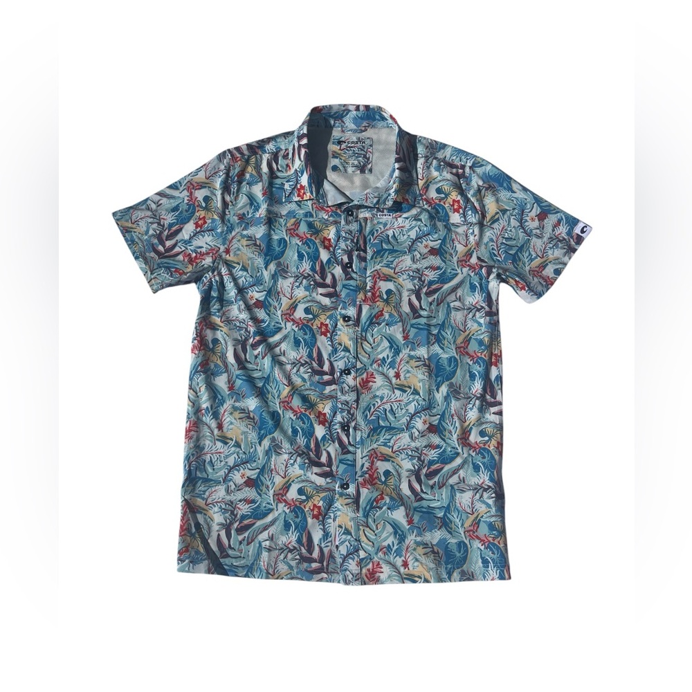 Costa Del Mar‎ men’s tropical print short sleeve button up hybrid shirt size S